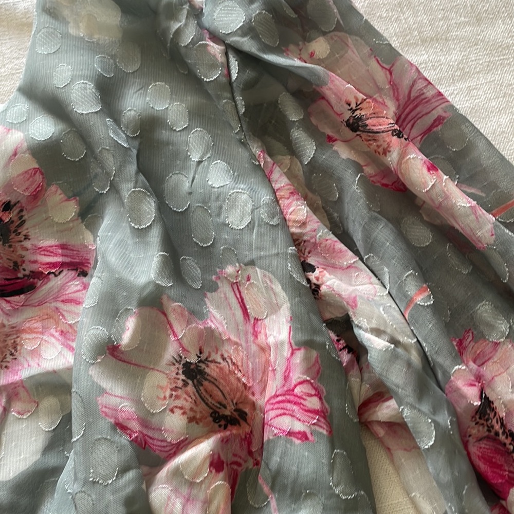 Express Floral Clip Dot Print V-Neck Smocked Cropped Top - Picture 6 of 9